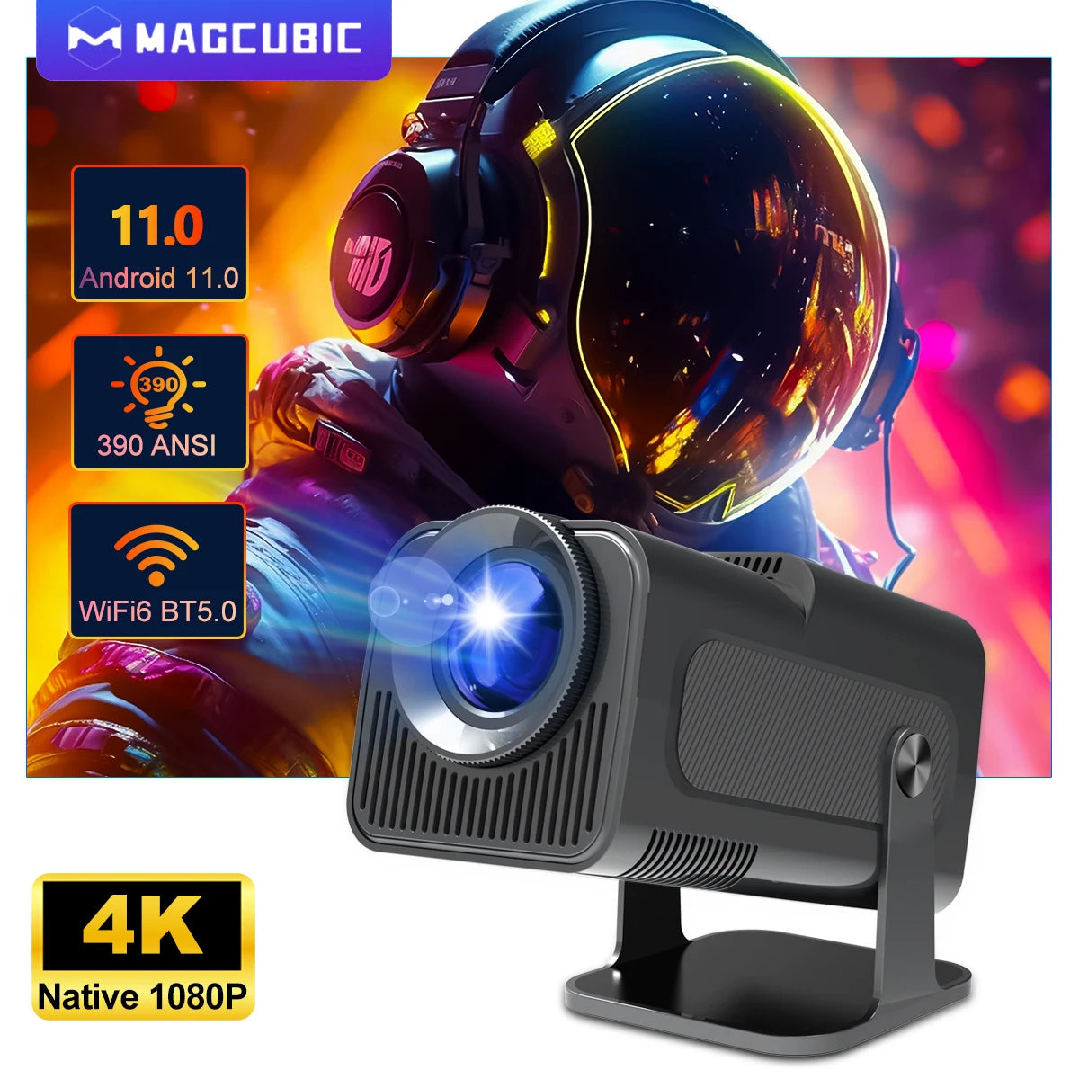 4K Android 11 Projector Native 1080P Dual Wifi6 Cinema Portable Projetor Upgrated HY300